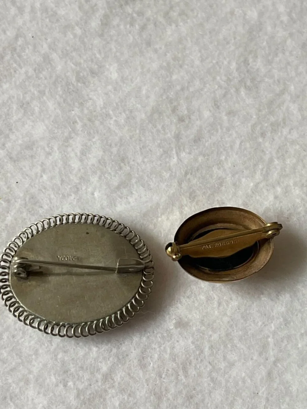 Two Vintage Italian Micro Mosaic Brooches Floral Design Gold & Silver Tone Oval